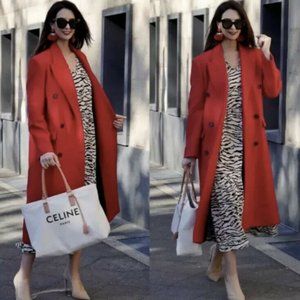 ZARA WOMAN RED OVERSIZED LONG COAT WITH WOOL SIZE